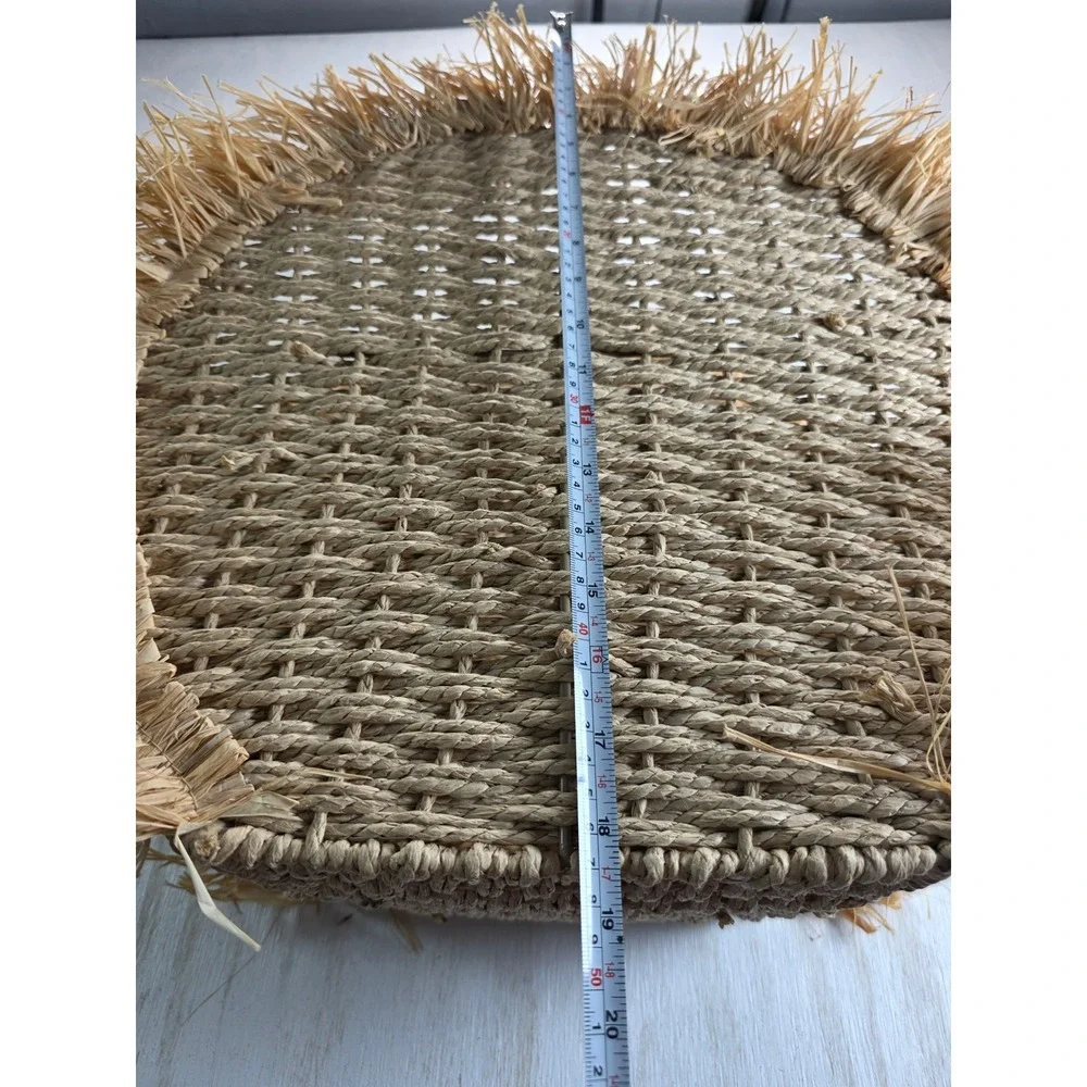 Boho Woven Straw Fringe Tote Basket Natural Raffia Cottagecore